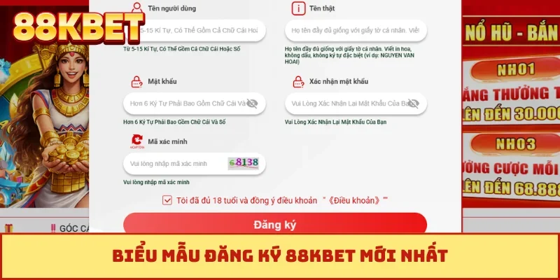 Biểu mẫu đăng ký 88KBET mới nhất