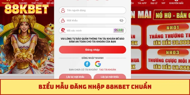 Biểu mẫu đăng nhập 88KBET chuẩn